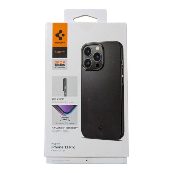R9-O Spigen Thin Fit Series Case for iPhone 13 Pro - Matte Black (Open‎ Box) - Picture 1 of 3